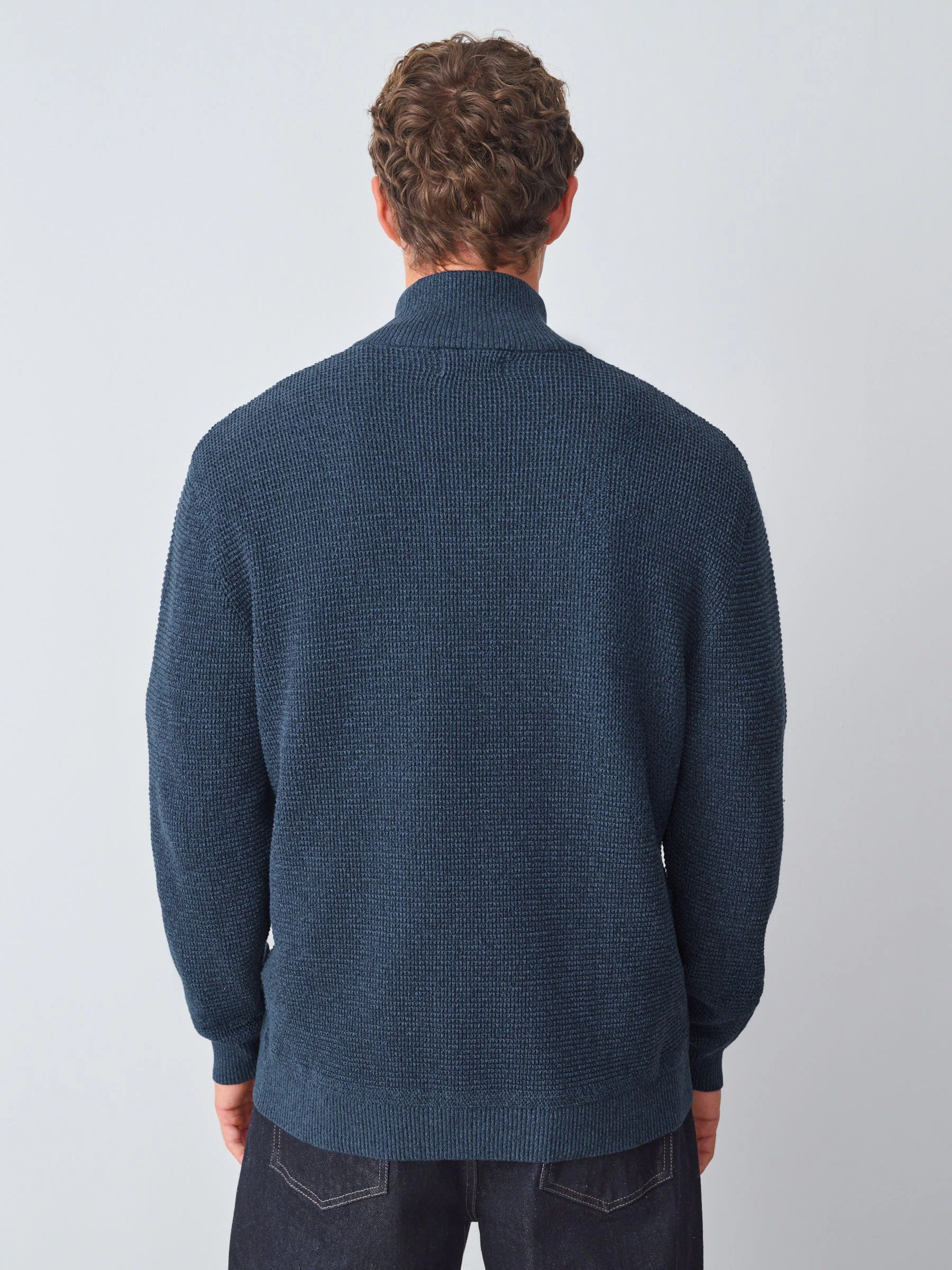 Blauw - Hertlogo - Regular Fit 100% Cotton Textured Premium Quarter Zip Jumper