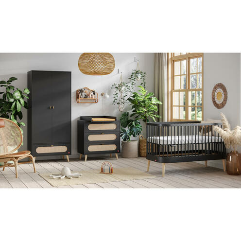 Chambre TRIO Lit 70x140 PARIS Commode Armoire CANNE Noir - VOX