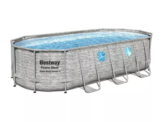 Piscine tubulaire Power Steel SwimVista avec hublots ovale 5,49 x 2,74 x 1,22 m - Bestway