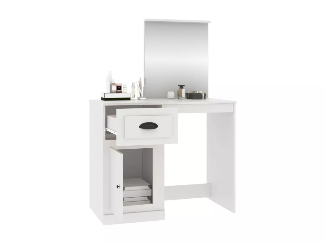 Coiffeuse avec miroir blanc 90x50x132,5 cm bois d'ingénierie