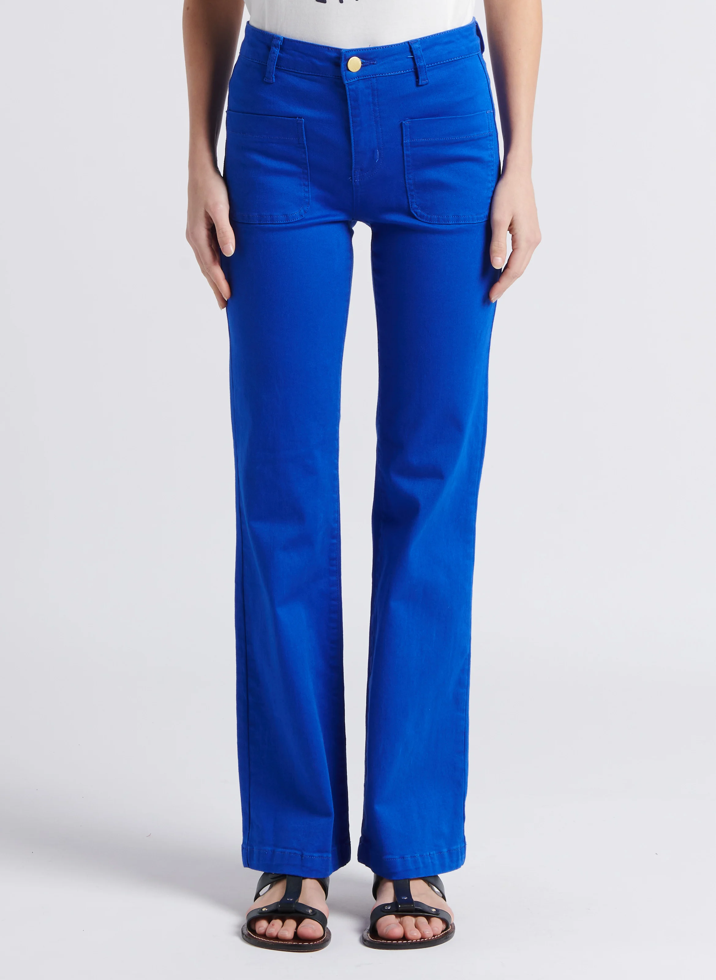 SONNY - Jean flare taille haute en coton stretch| Bleu
