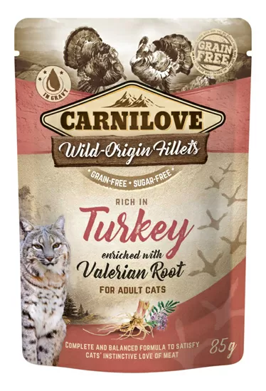 Carnilove Cat Pouch vådfoder m. kalkun & baldrian - 85 g.