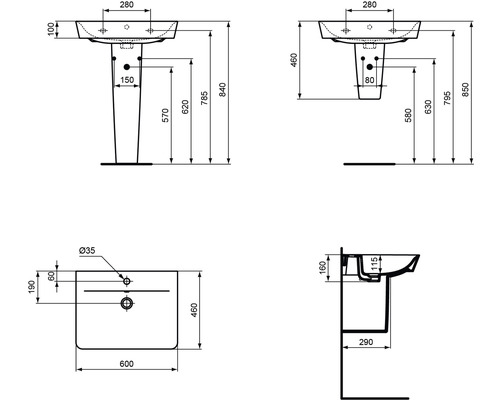Ideal Standard Wastafel Connect Air 60 x 46 cm wit glanzend K876701