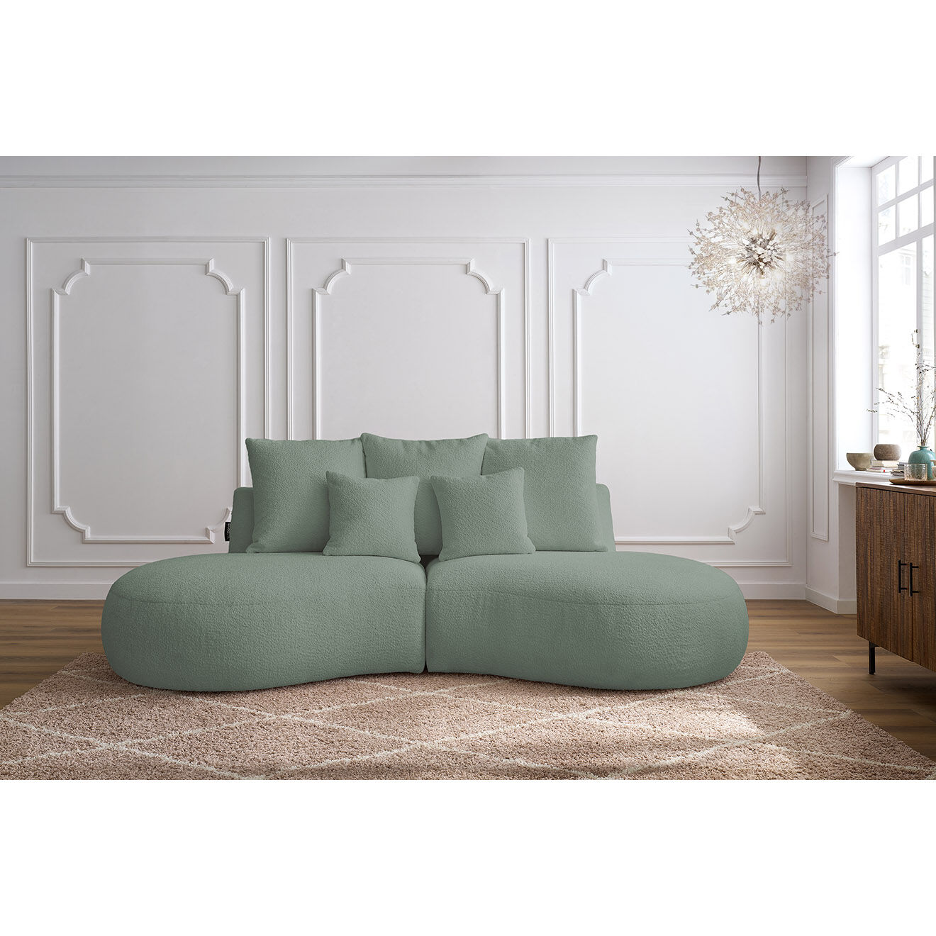 Bobochic Canapé droit fixe 3 places saint-germain tissu bouclette vert - 260x145x92 cm