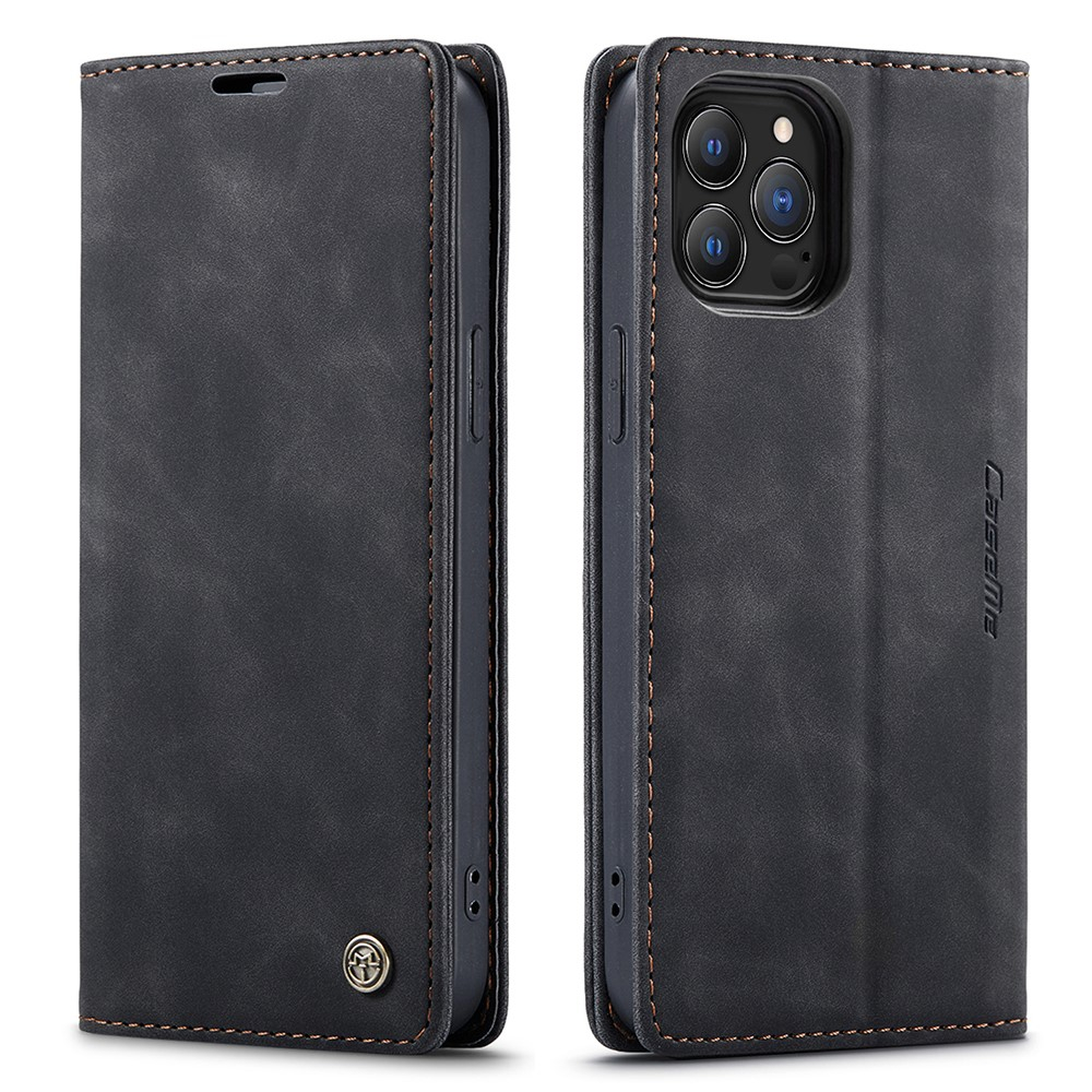 iPhone 13 Pro Leder Tasche Flip Wallet Etui mit Kartenfächern - Schwarz