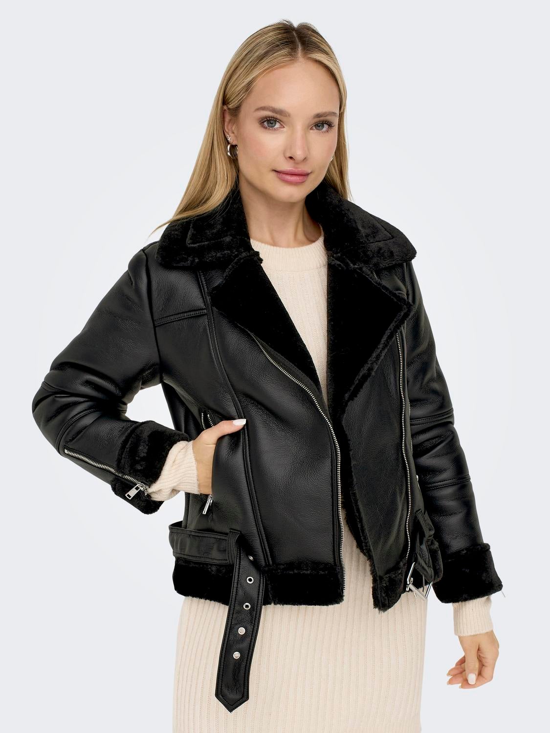 ONLAGNETE Bikerjacke in Lederoptik Black