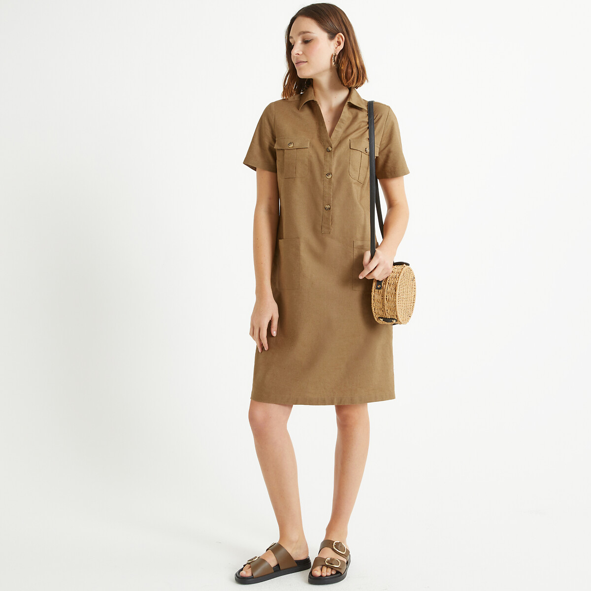 ANNE WEYBURN<br>Vestido reto, comprimento midi, predominantemente em linho