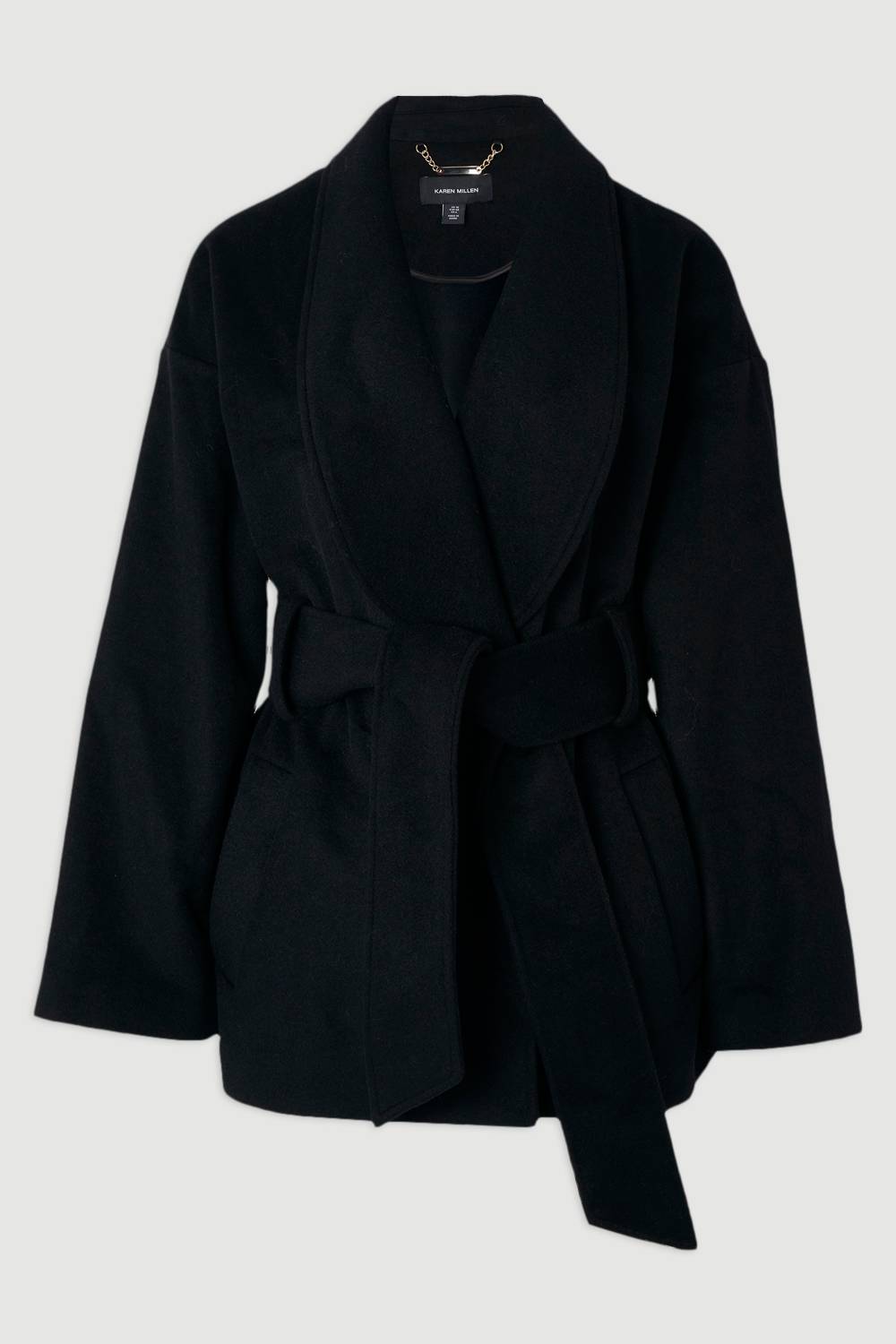 KarenMillen Manteau Court Cintré en Laine Brossée avec Ceinture