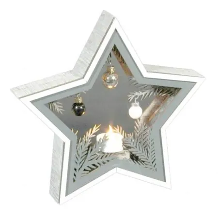 Idena LED Dekostern aus Holz mit LED Teelicht und kleinen Weihnachtskugeln