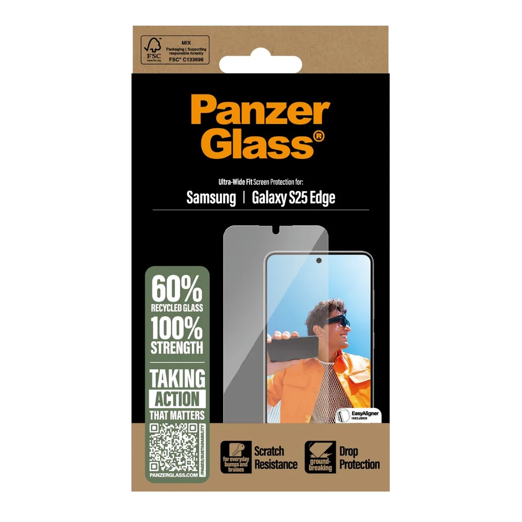 Samsung Galaxy S25 Edge Antibakterielles Ultra Wide Fit Panzer Glas Displayschutz Case Friendly (PG46385)