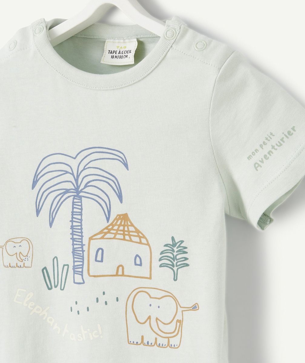 T-SHIRT BÉBÉ VERT MENTHE EN COTON BIO IMPRIMÉ ÉLÉPHANT
