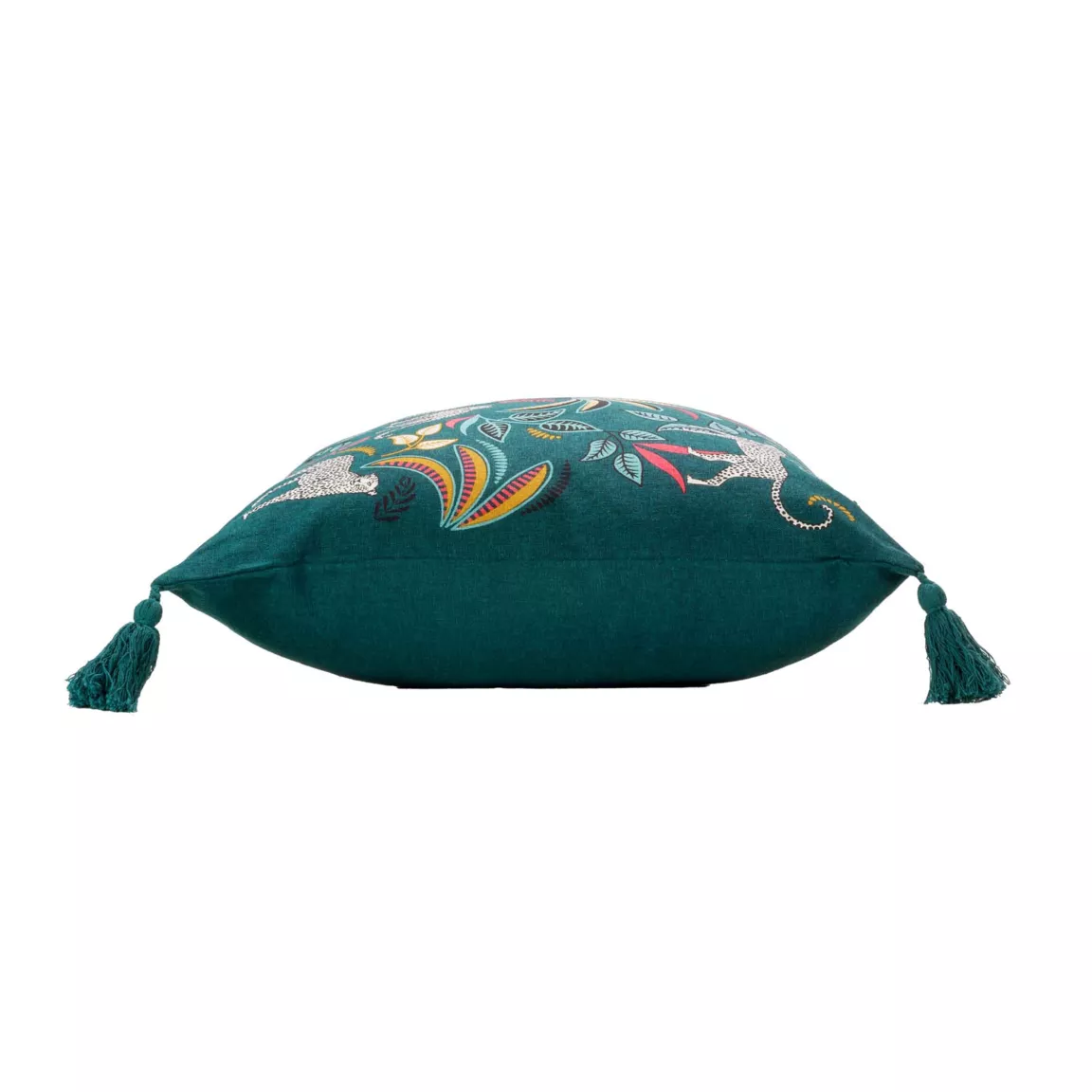 Housse de coussin coton pompons (40 x 40 cm) Malaga Bleu canard
