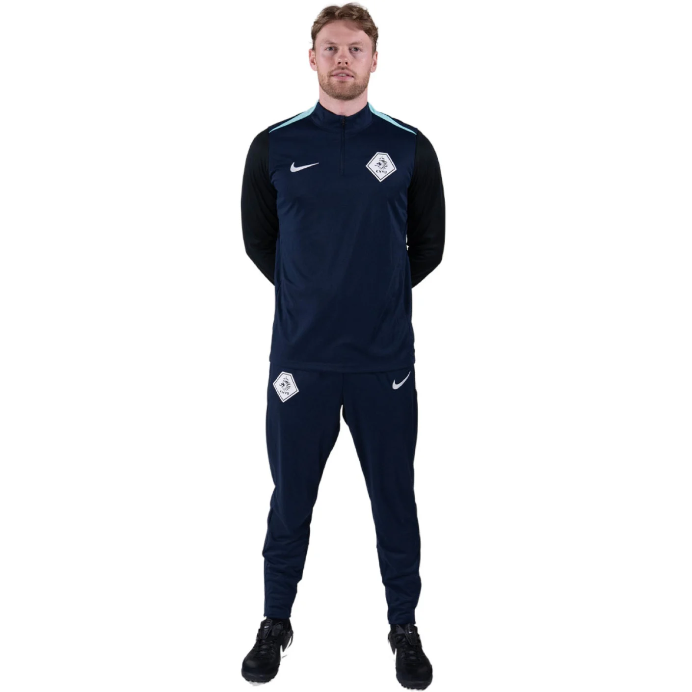 Nike KNVB Trainingspak 1/4-Zip 2024-2026 Donkerblauw Turquoise Zwart