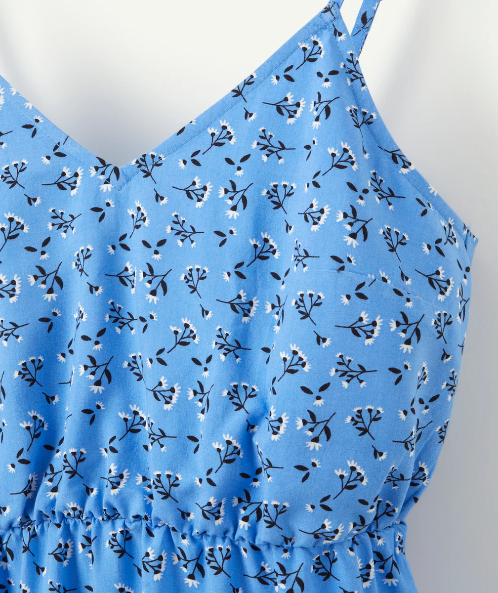 ROBE À BRETELLES FILLE EN VISCOSE RESPONSABLE BLEUE FLEURIE