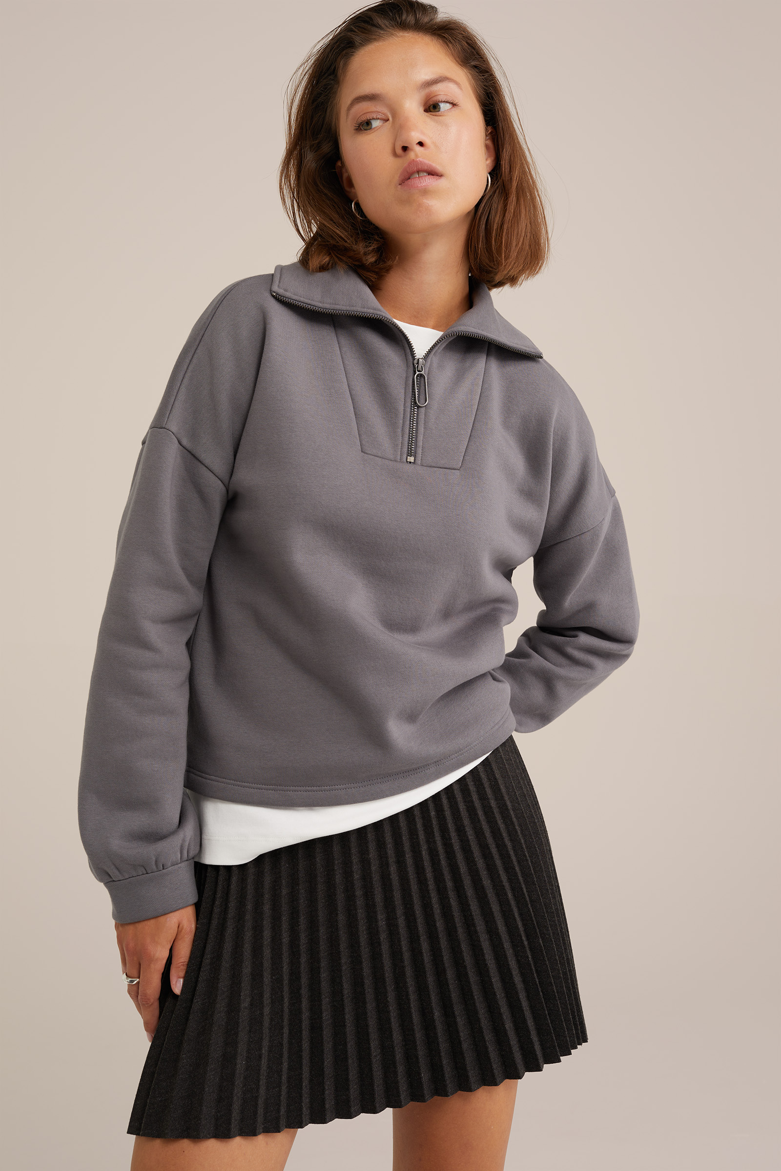 sweater met ritssluiting WE Fashion Donkergrijs