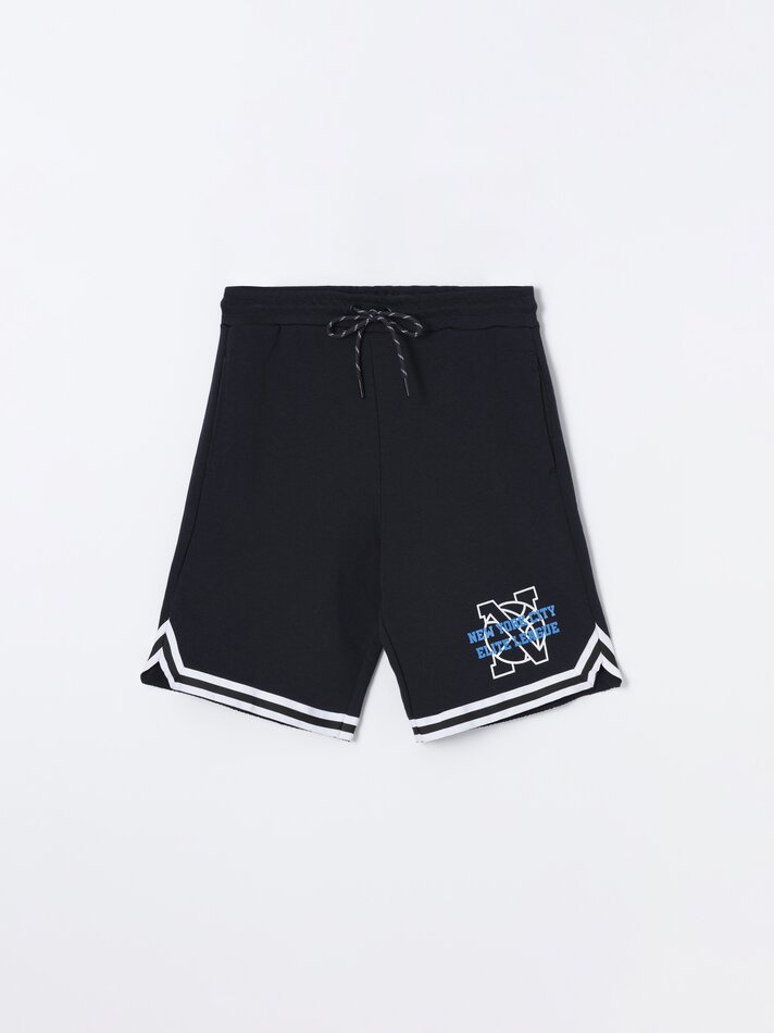 Bermuda esportiva estampada - Azul Marinho Escuro