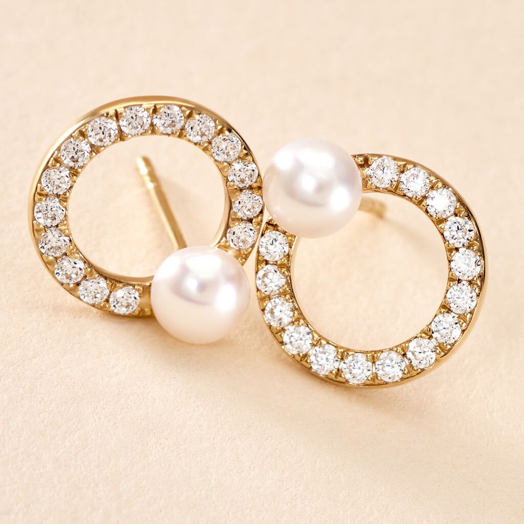 Boucles D'oreilles Puces Piety Or Jaune Perle De Culture Oxyde