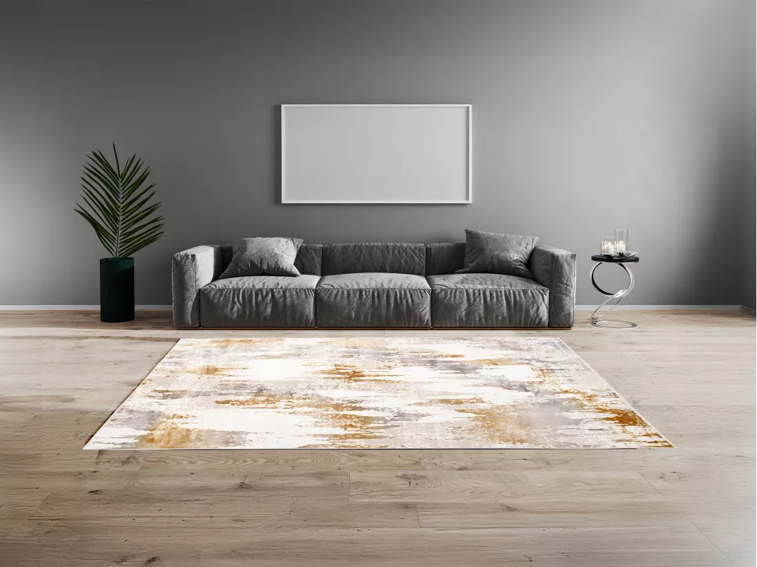 Tapis style vintage - 160 x 230 cm - Taupe, marron et blanc - PALERIO