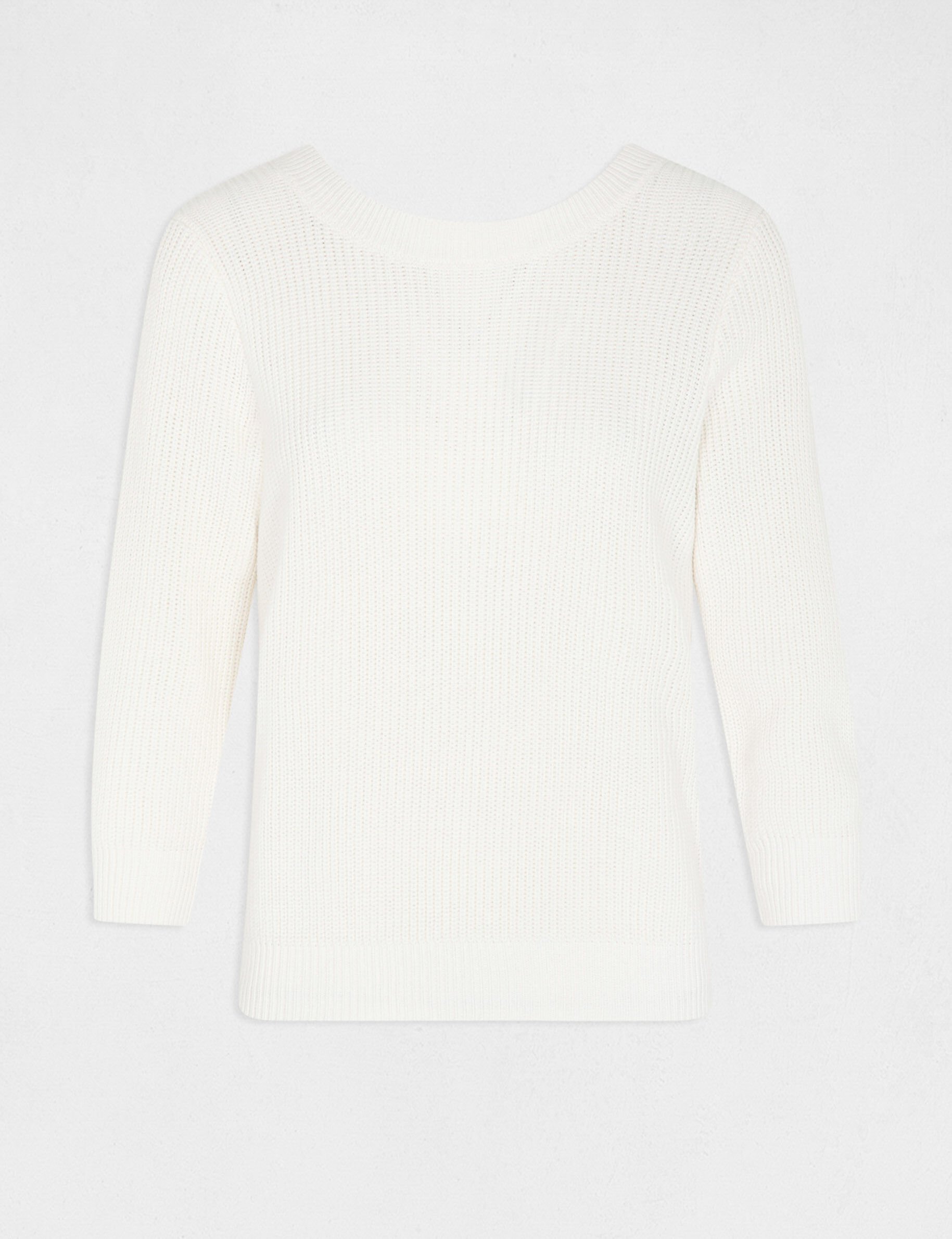 Pull manches 3/4 avec dos en V ivoire femme - ivoire