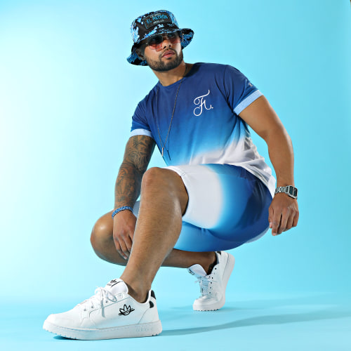 Tee Shirt Oversize Dégradé Avec Broderie 015 Bleu Et Blanc