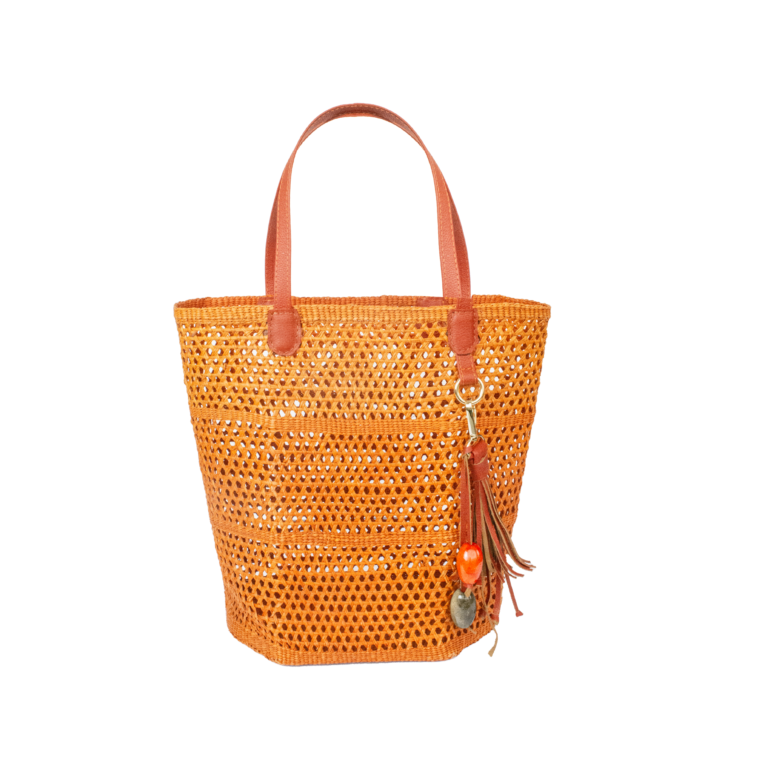 Sac cabas ajouré avec breloque en cuir