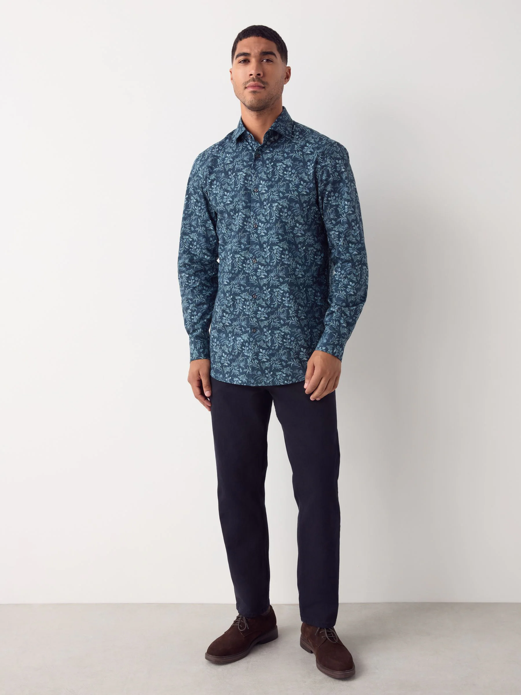 Marineblauwe bloemenprint - Overhemd met print en lange mouwen