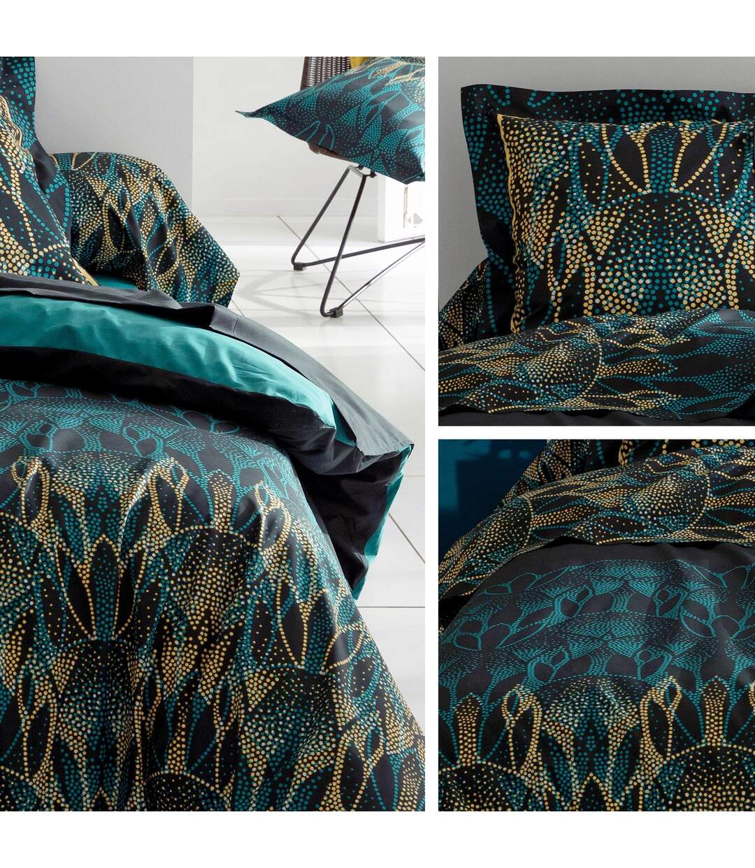 Housse de couette 200x200 cm Percale coton ESCALE vert Emeraude