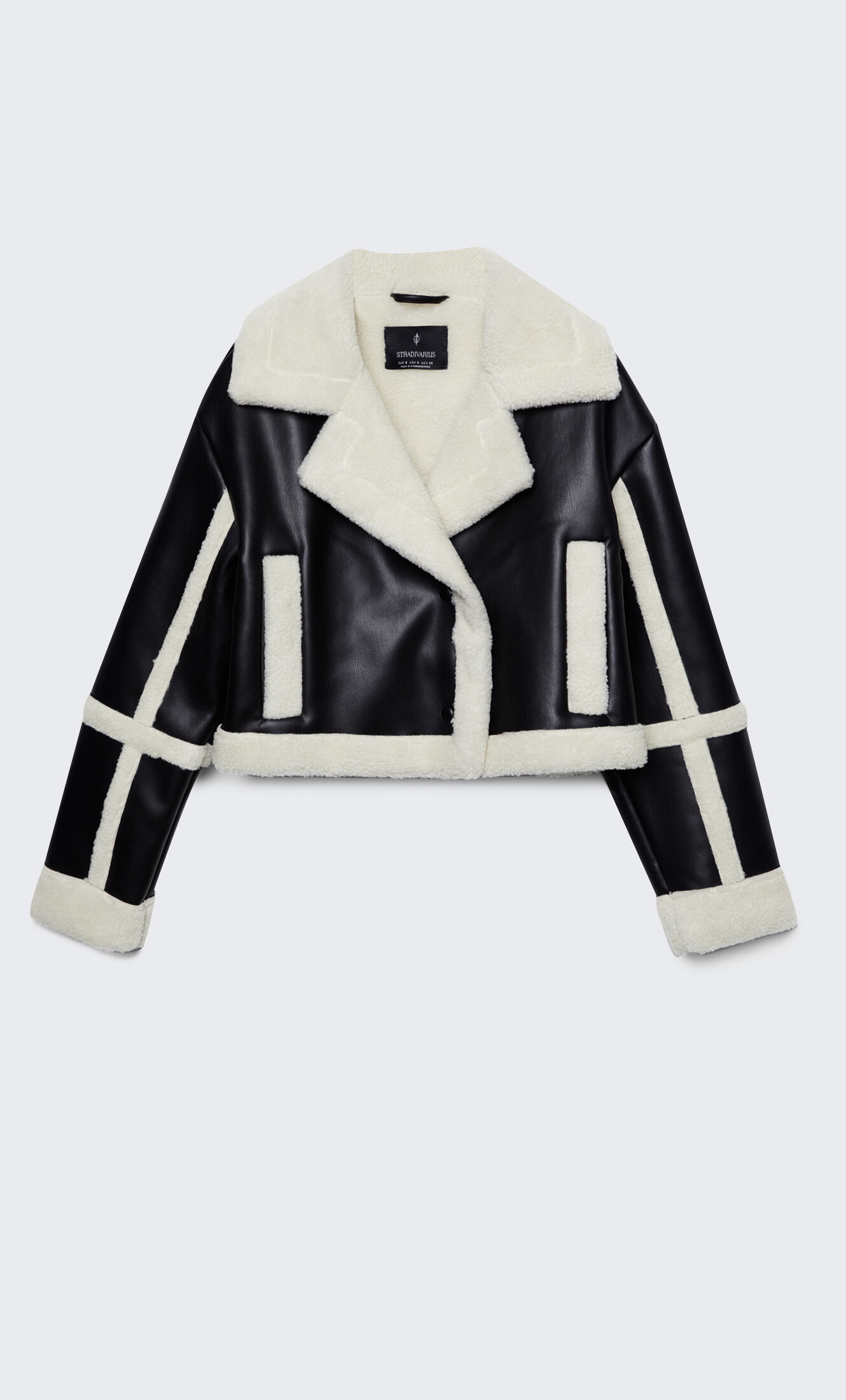 Jaqueta cropped dupla face com detalhe cruzado