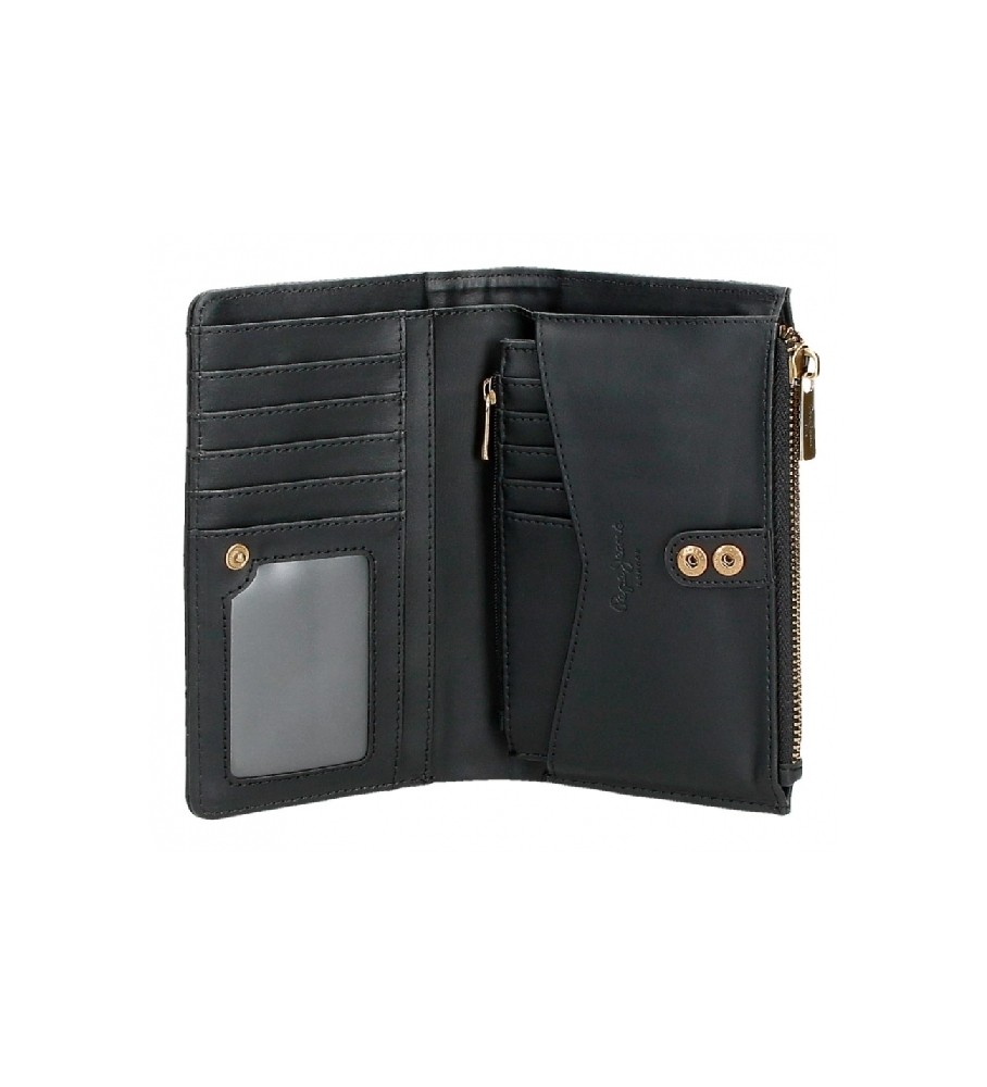 Carteira Pepe Jeans Aurora preta com porta-cartões - 17x10x2cm -