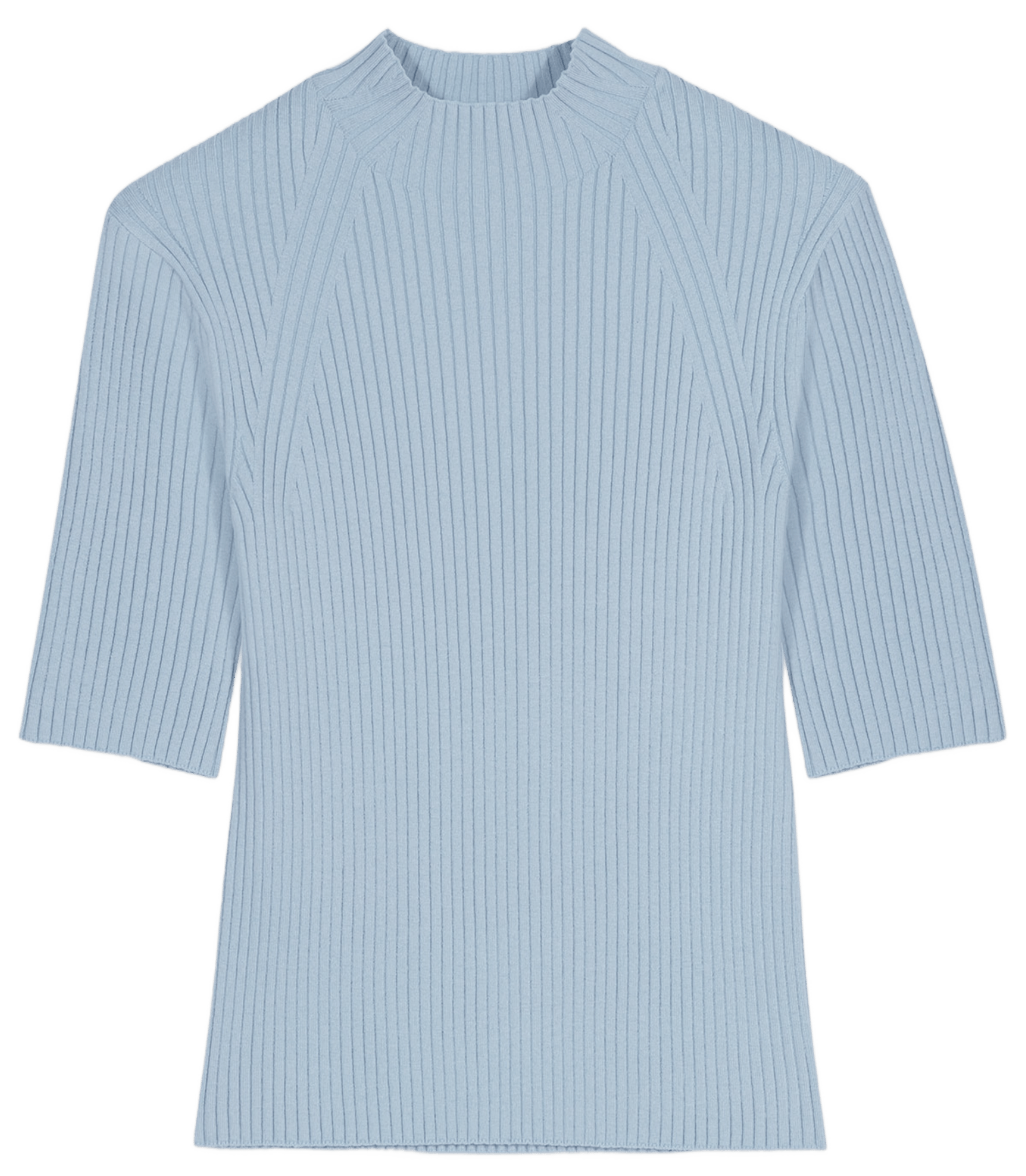 Top col rond en coton mélangé | Bleu