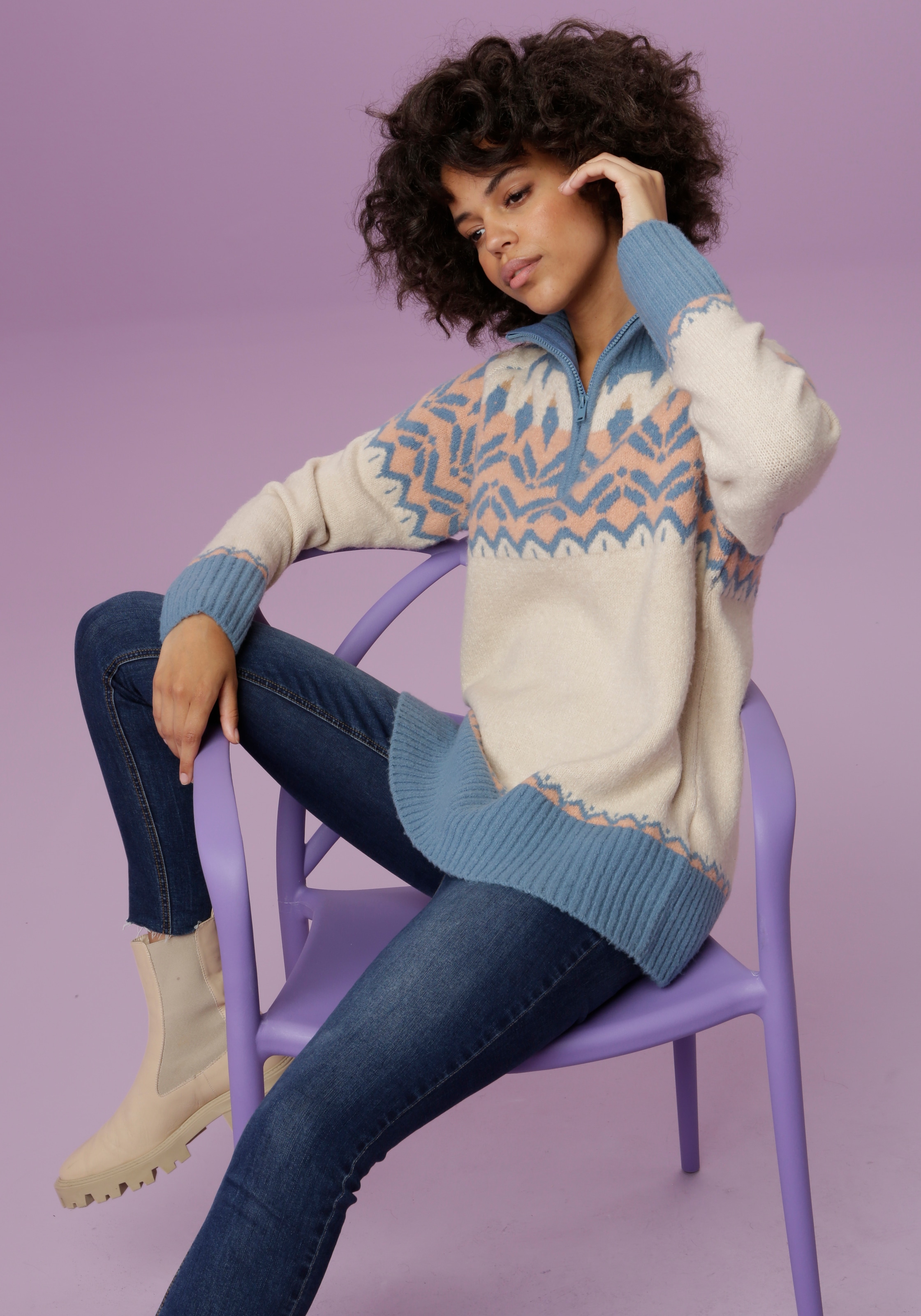 Aniston CASUAL Strickpullover , mit Kragen und Reissverschluss