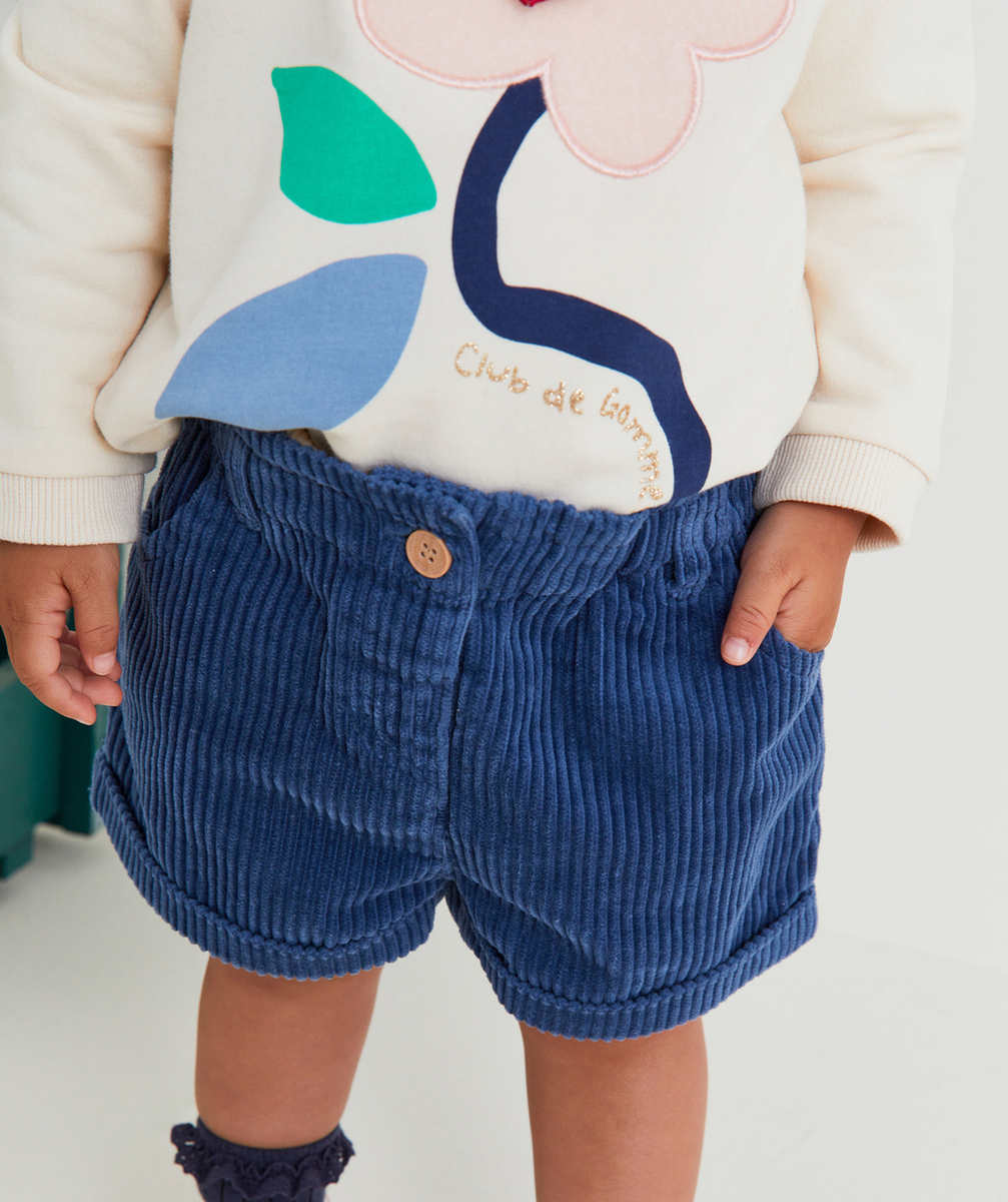 SHORT VELOURS BÉBÉ FILLE EN COTON BIOLOGIQUE BLEU MARINE