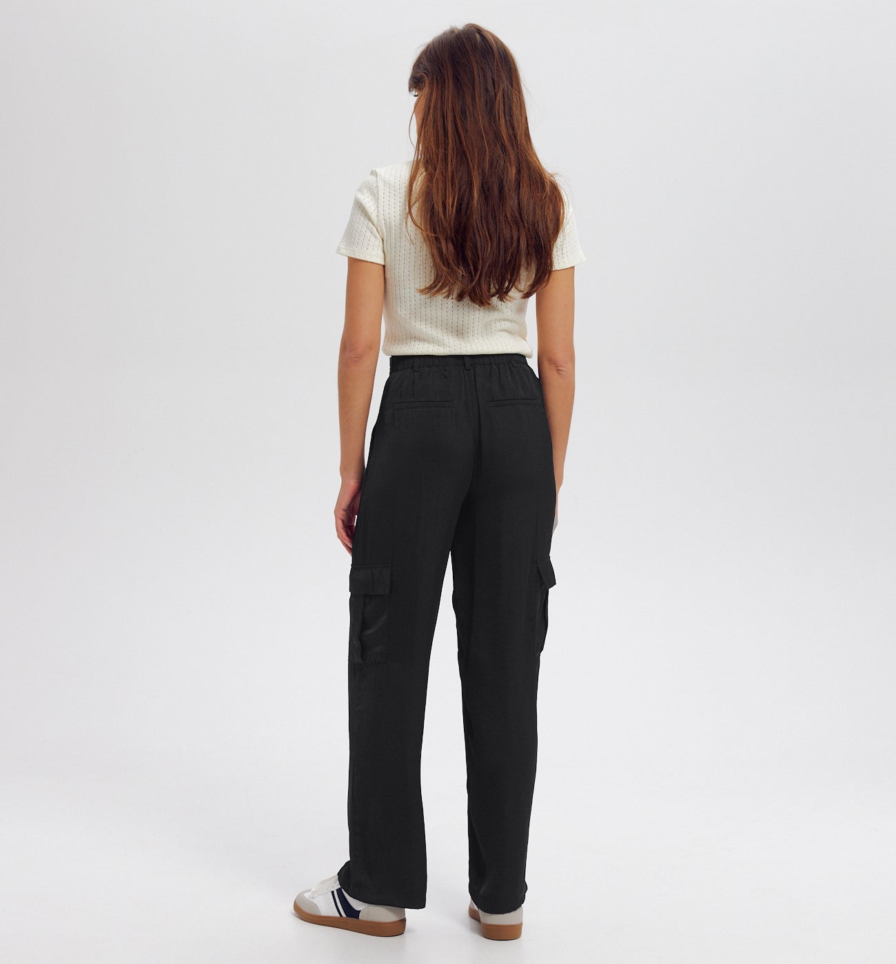 Pantalon cargo en satin Femme - Noir