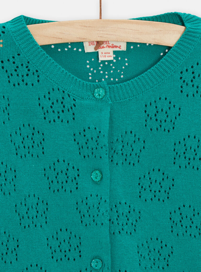 Cardigan vert ajouré imprimé fleur pour fille