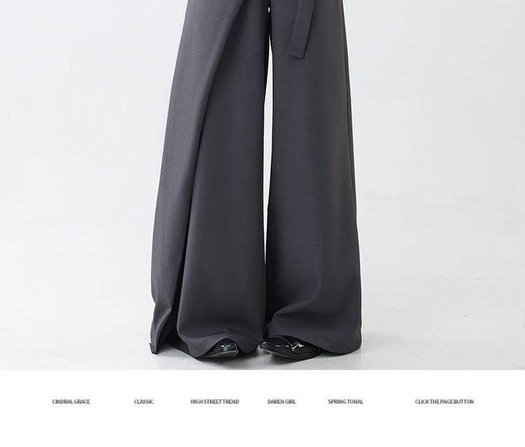Rosesand - Effen hoge taille asymmetrische wikkelbroek met wijde pijpen