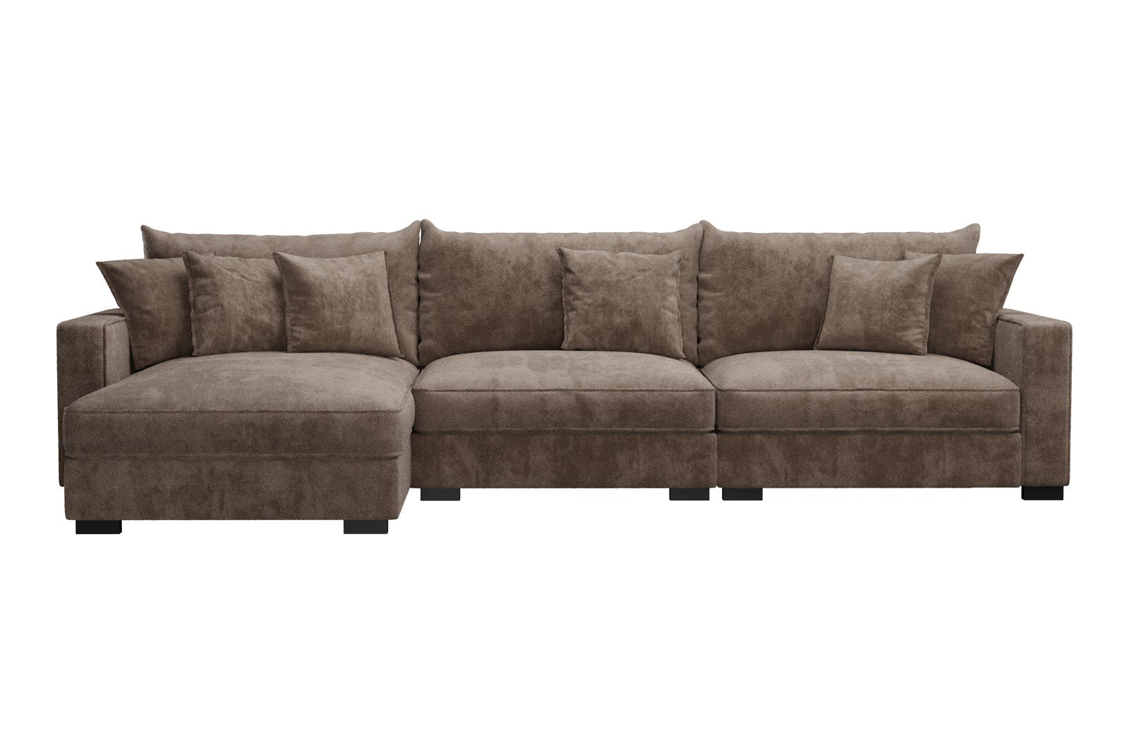 Rossi 3-seter med sjeselong venstre Tekstil Genesis 6 Mink, arm B med sorte ben. Std. Komfort.