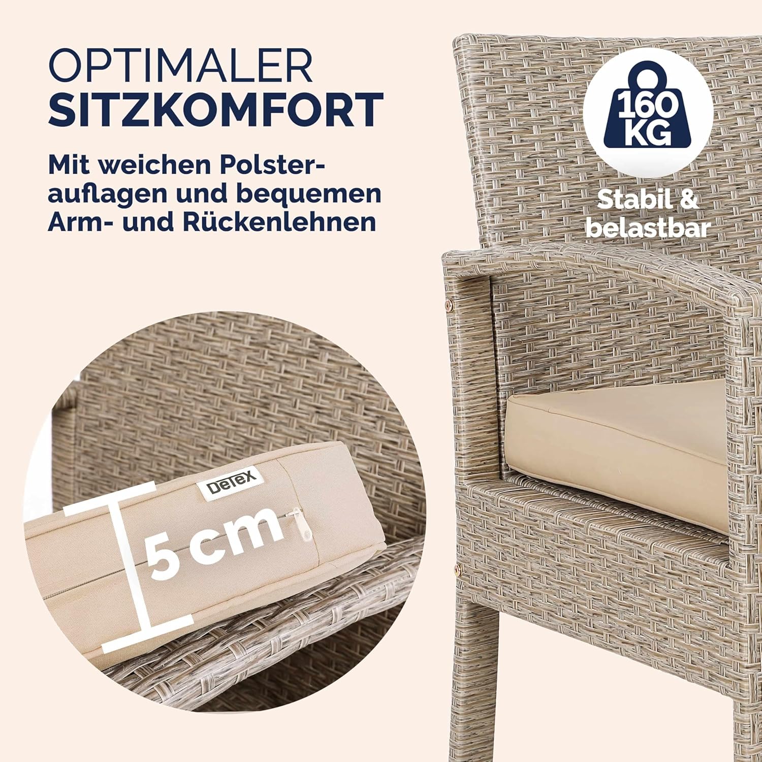 Casaria® Gartenmöbel Set Wetterfest 4 Personen Outdoor inkl. Auflagen Polyrattan 2 Sessel Gartenbank Tisch Garten Terrasse Balkon Möbel Lounge Creme