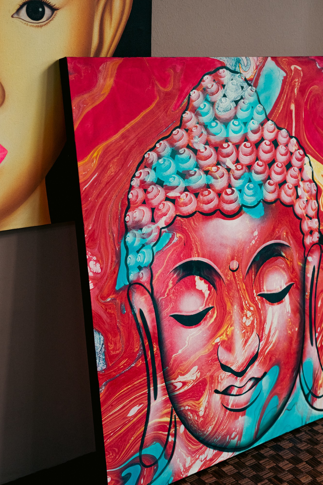 Gemälde 'Buddha', Acryl auf Leinwand, H 120 cm, B 100 cm von fischer's lagerhaus