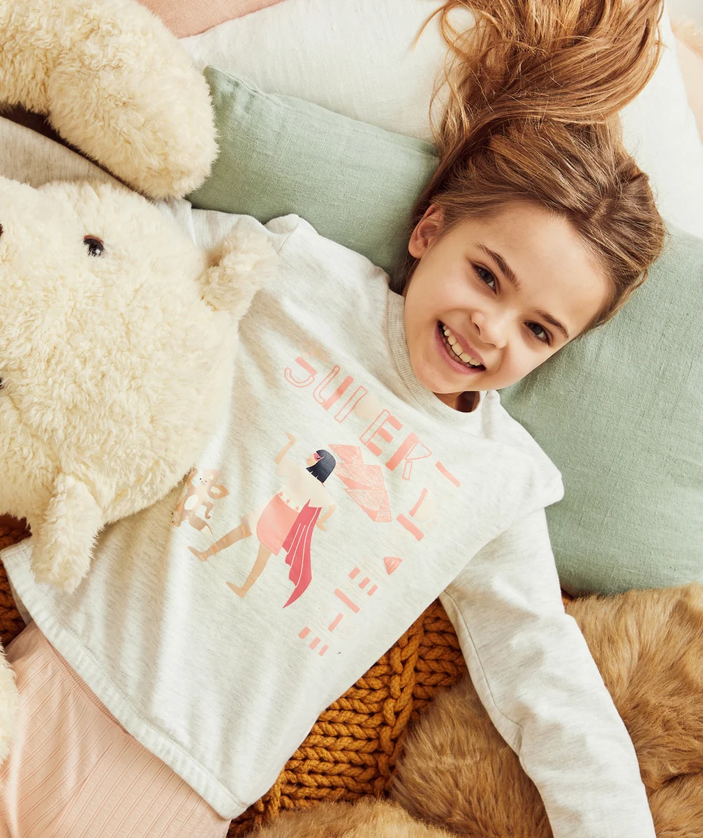 PYJAMA FILLE EN COTON RECYCLÉ ÉCRU AUX MOTIFS ÉGYPTIEN