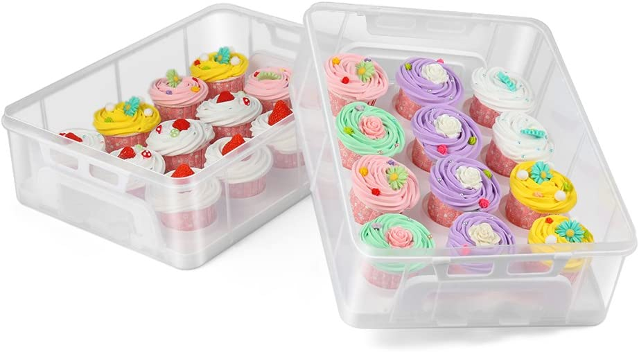 Muffin Transportbox Kuchen Behälter mit Griff für 24 Cupcakes - Transparent / Weiss