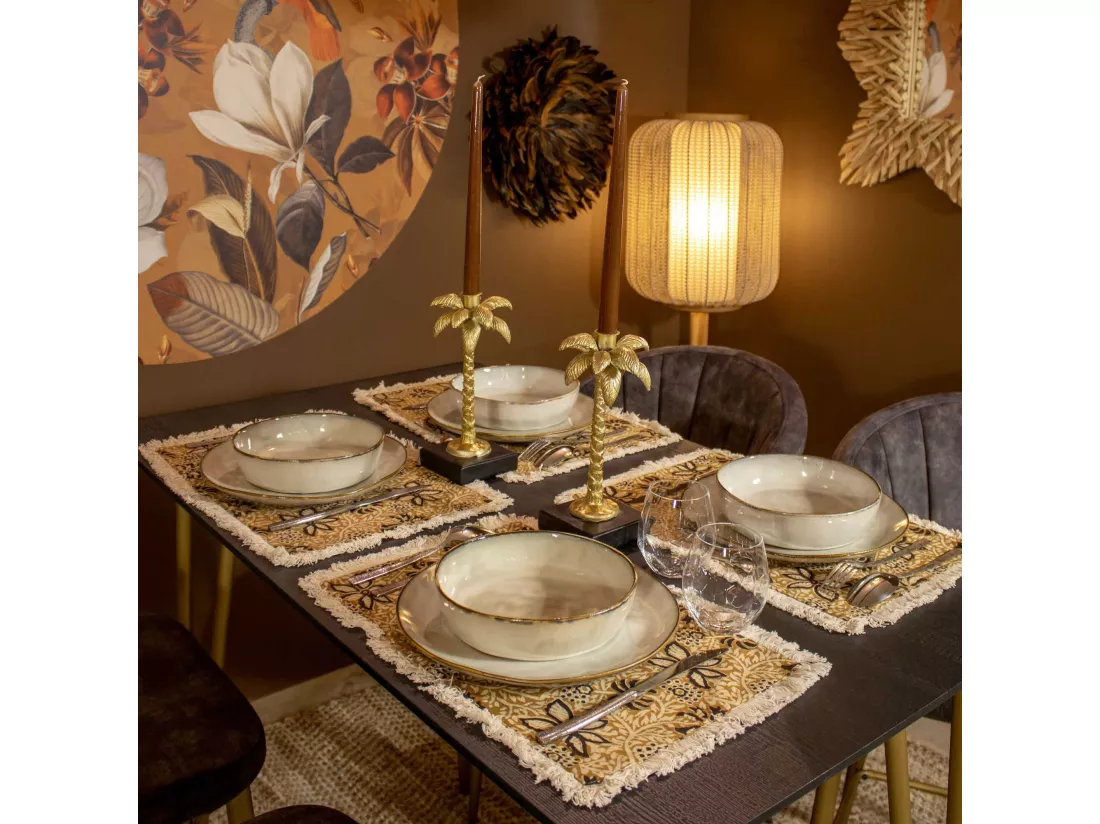 Now's Home - Lot 4 Sets De Table En Coton Camel Avec Franges 43x28cm Bari