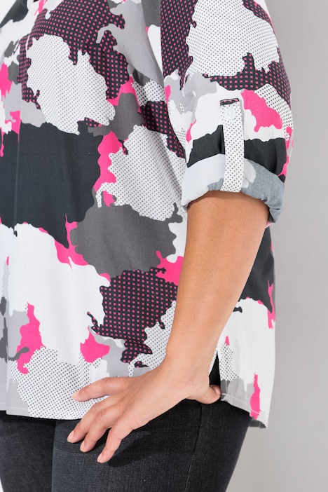 Bluse, Camouflage-Druck, Tunika-Ausschnitt