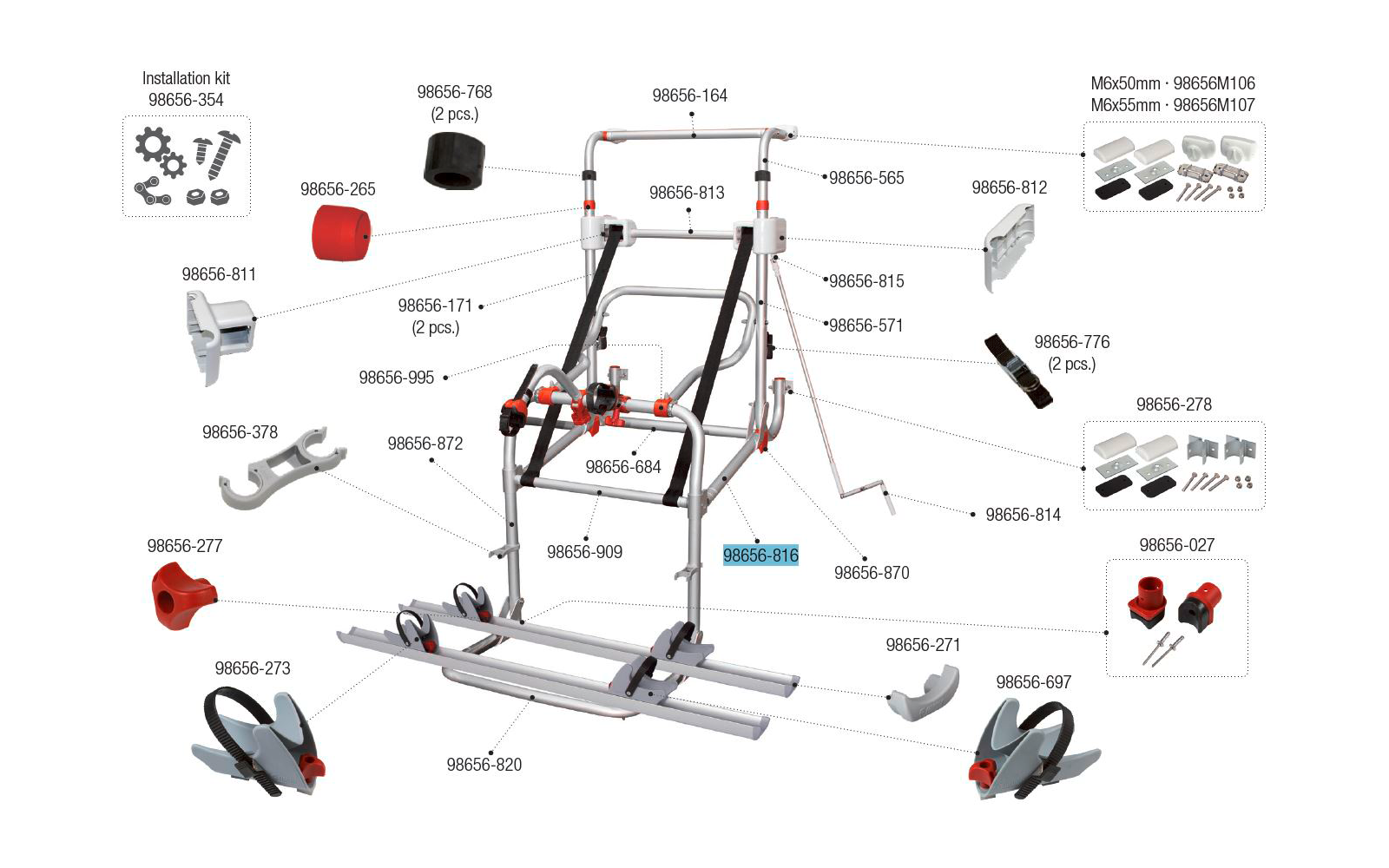 Fiamma Arm Kit Ø 35 mm passend für Carry Bike Lift 77 / Lift 77 E-Bike - Farbe Rot Fiamma Ersatzteilnummer 98656-816