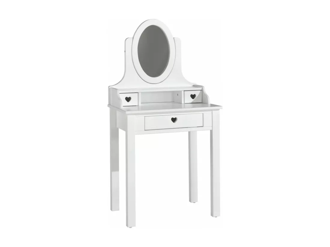 MILADY - Coiffeuse 3 Tiroirs Blanche avec Miroir Inclinable