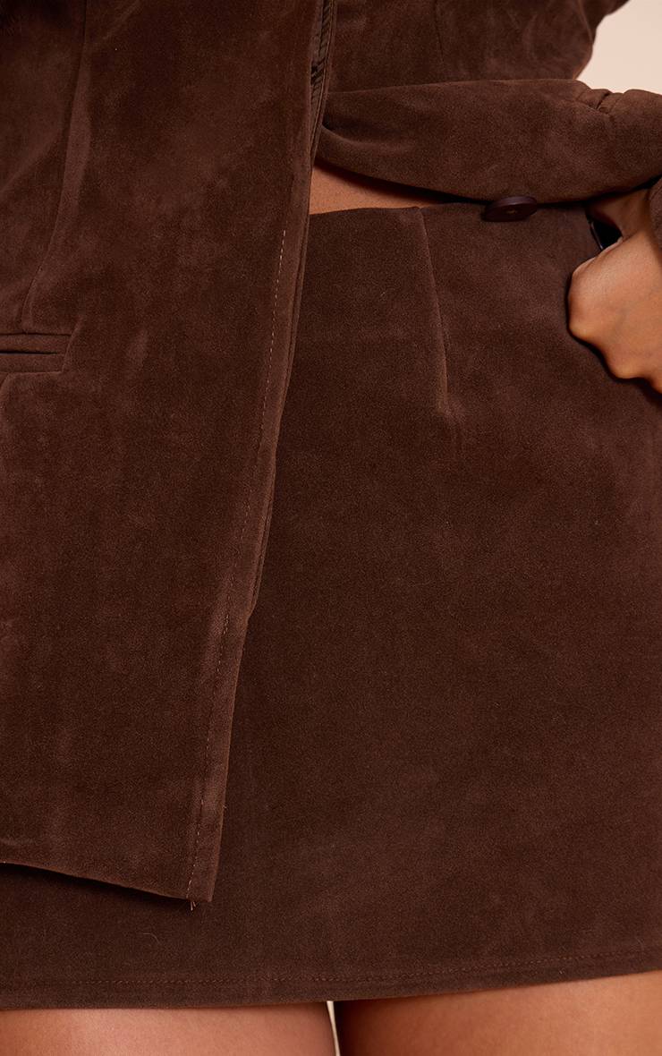Marron Foncé Ensemble Coordonné Jupe Mini En Daim