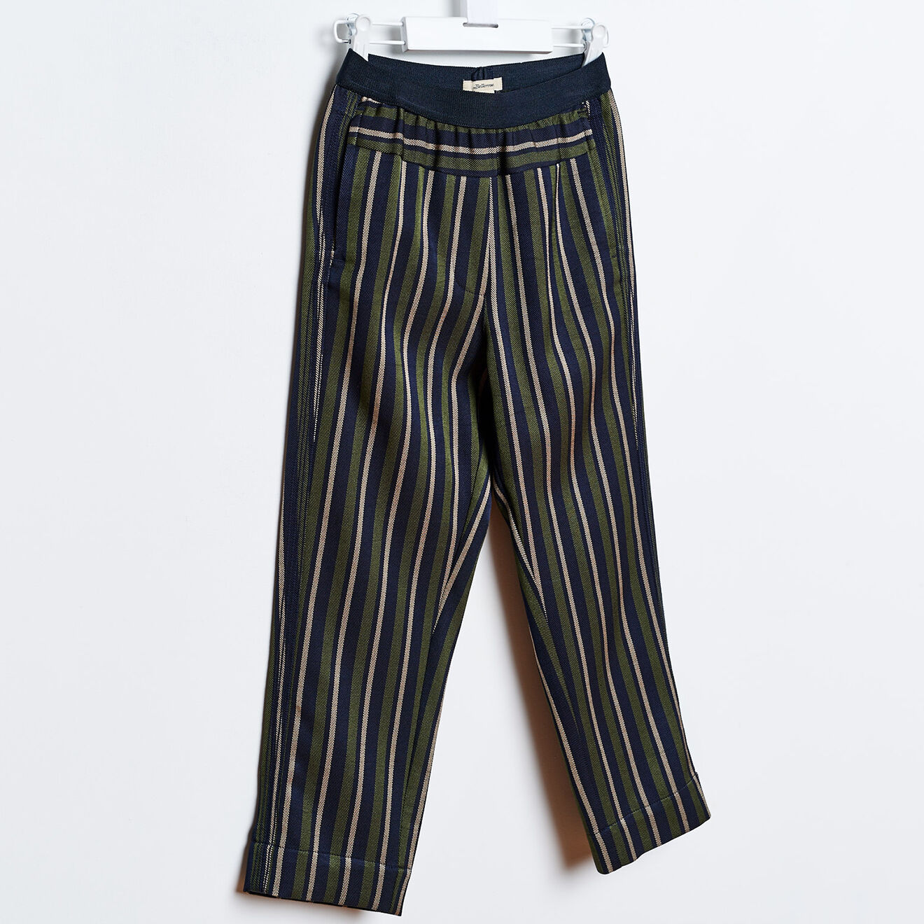 Bellerose Pantalon droit Laroux à rayures vert/bleu marine/beige