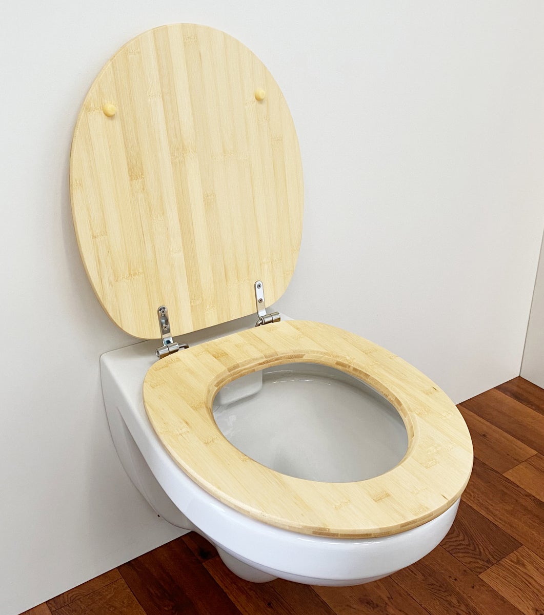 ADOB toiletbril, licht bamboe (natuurlijk), milieuvriendelijk, warm, roestvrij, verstelbare roestvrijstalen scharnieren, universele pasvorm