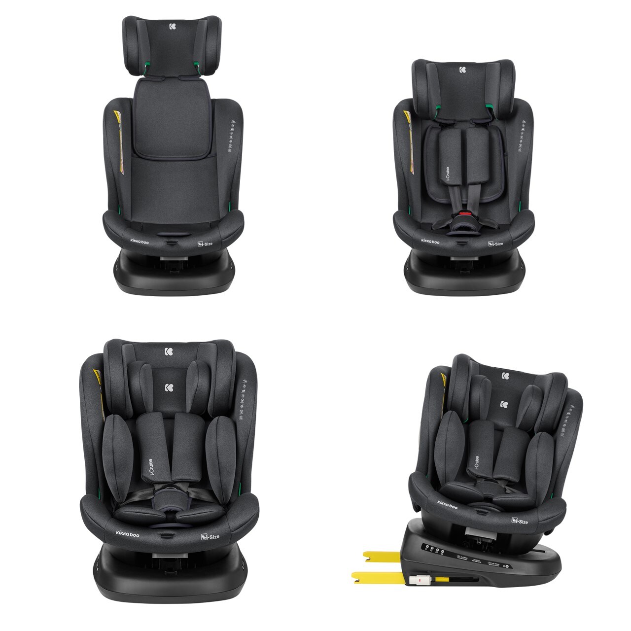 Kikkaboo Kindersitz i-Cruise i-Size (40-150 cm) SPS, Sitz 360° drehbar, Isofix dunkelgrau