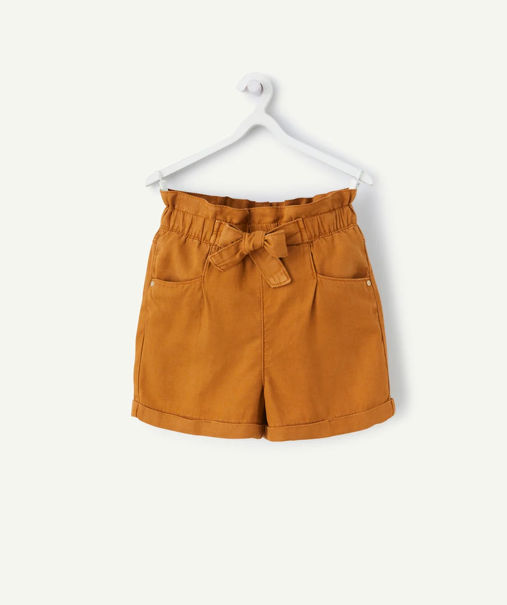 short fluide fille en viscose responsable marron avec noeud