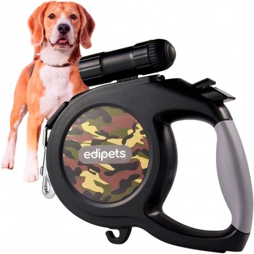 Guia extensível para cães Edipets com luz LED militar